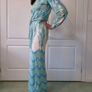 Rare Vintage 60s–70s Emilio Pucci Silk Jersey Maxi Dress | Signed | Size 12